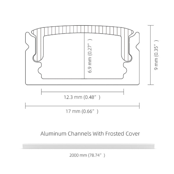 2M 6.6FT Surface Mounting LED Aluminium Profile Frosted Diffuser for Max 12mm Width LED Strip