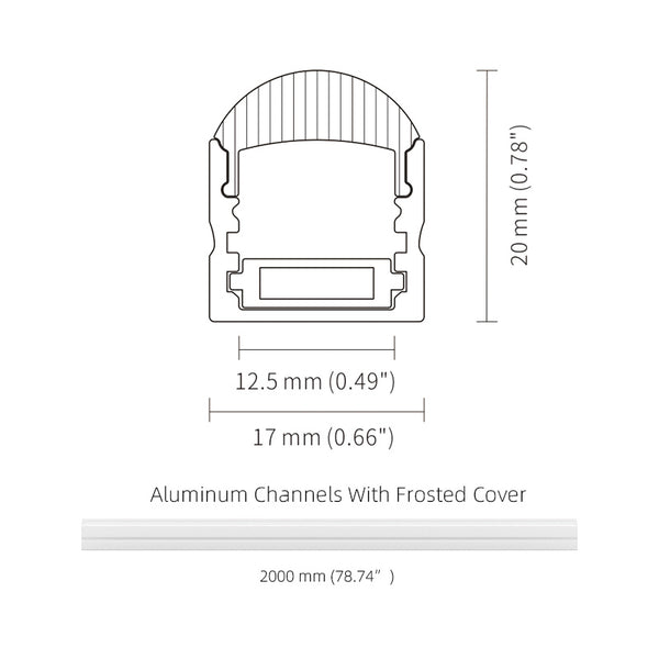 2M 6.6FT LED Aluminum Profile With Lens 10 30 60 90 Degrees Lighting Beam Angle