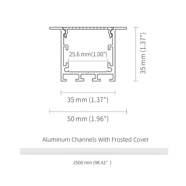 2.5M 8.2FT Long Recessed Ceiling LED Aluminium Extrusion Profiles