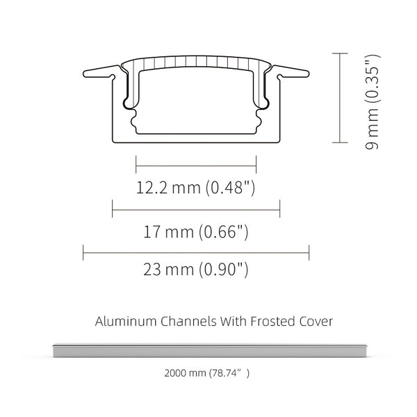 2M 6.6FT Recessed Aluminium Profile Frosted Diffuser for Max 12mm Width LED Strip